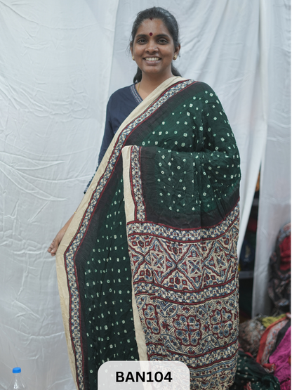 BANDHANI WITH AJRAKH SEMI GAJI SAREE