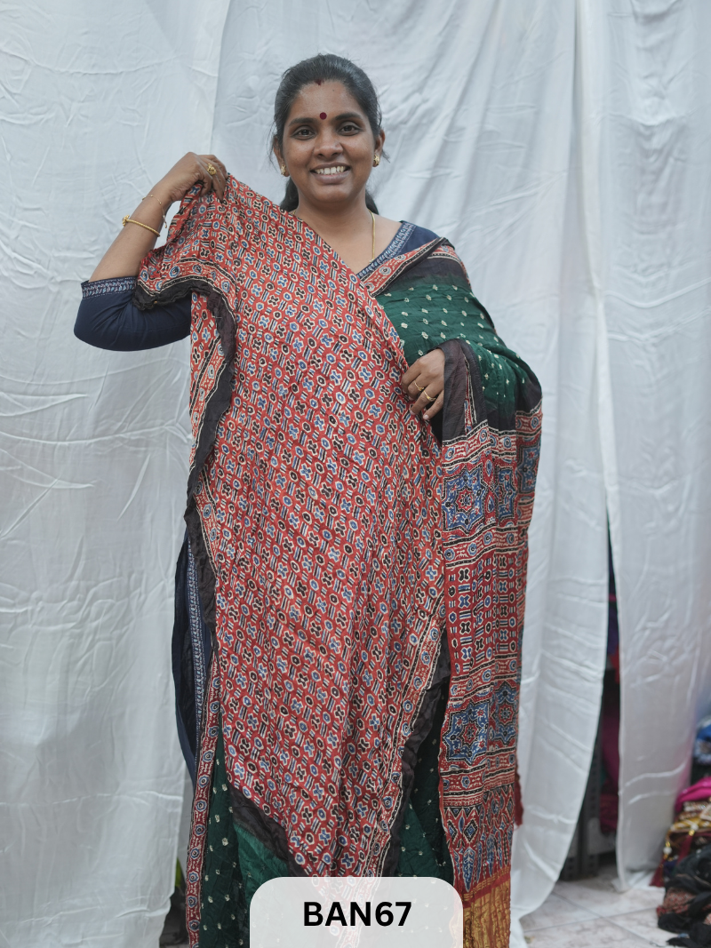 BANDHANI WITH AJRAKH SEMI GAJI SAREE