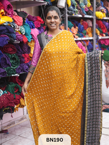 AJRAKH BANDHEJ WITH SKIRT BORDER SAREES | MODAL GAJI FABRIC