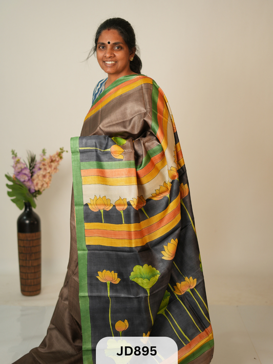 PURE TUSSAR WITHOUT BORDER - MURSHIDABAD HANDPAINTED