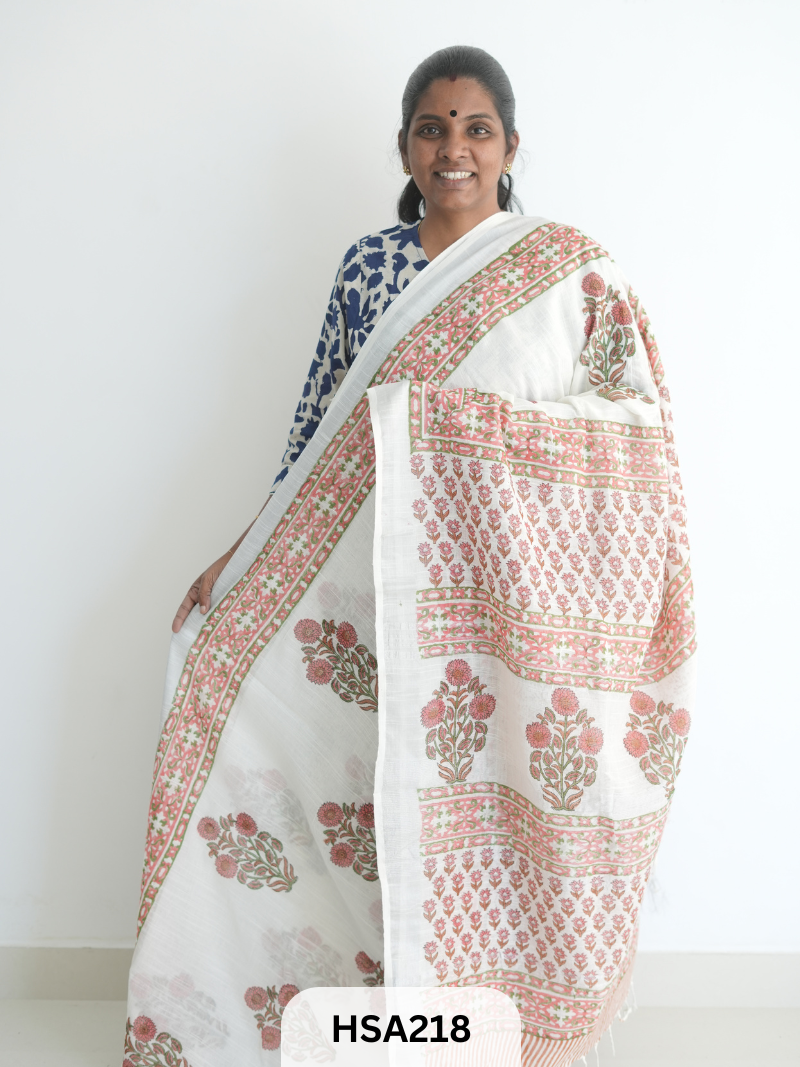 LENIN COTTON HANDBLOCK PRINTED SAREE