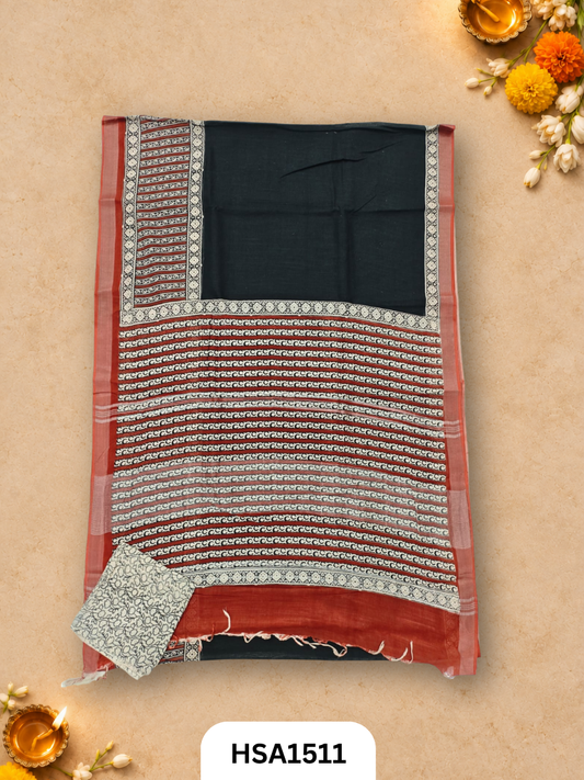 Kalamkari Hand Block Printed Soft Linen With Blouse