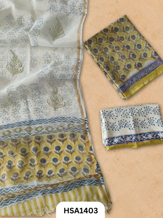 Hand block printed kota doriya suit top &duppta 2.5 meter