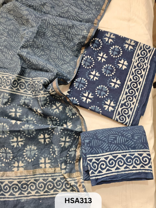 COTTON SUIT WITH CHANDERI DUPATTA HAND BLOCK PRINTED- 3PCS SET