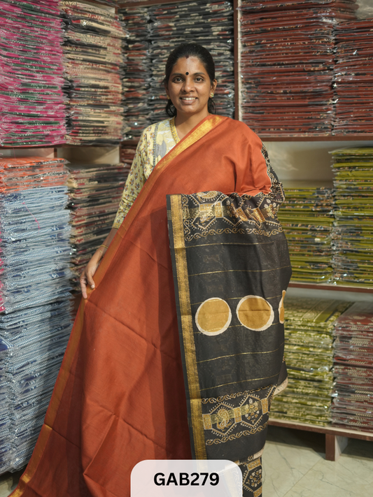 TRADITIONAL HAND BLOCK PRINTED MAHESHWARI SILK SAREE WITH BLOUSE