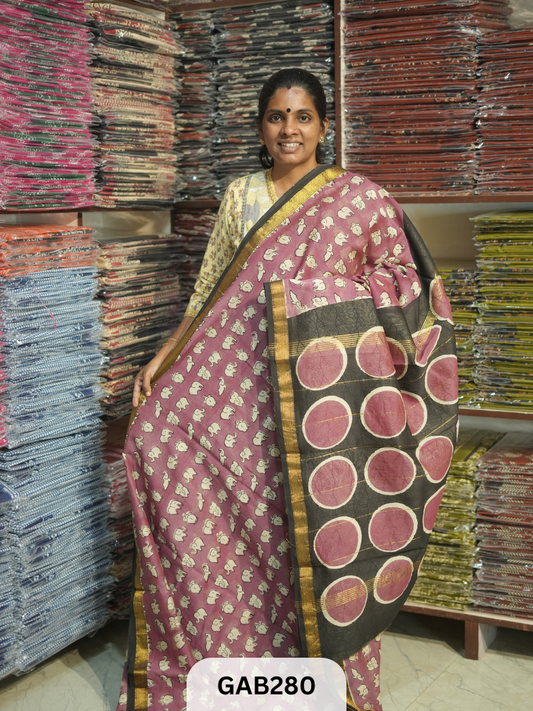 TRADITIONAL HAND BLOCK PRINTED MAHESHWARI SILK SAREE WITH BLOUSE