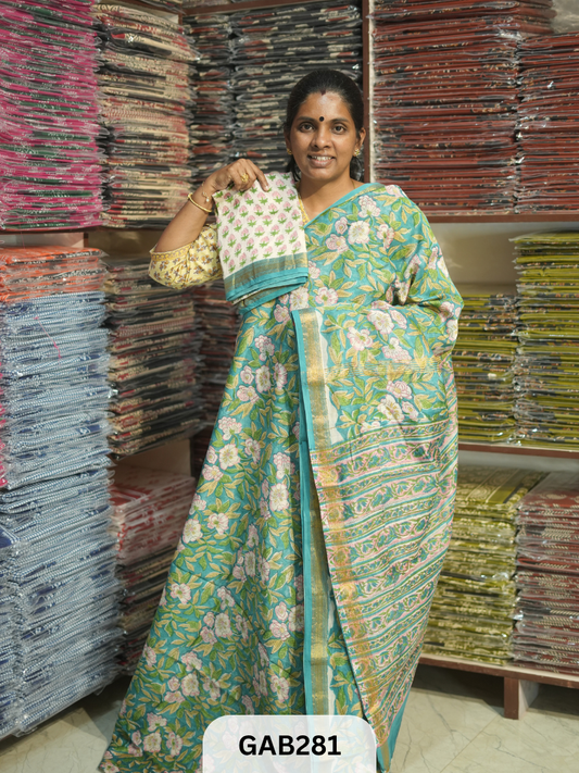 TRADITIONAL HAND BLOCK PRINTED MAHESHWARI SILK SAREE WITH BLOUSE