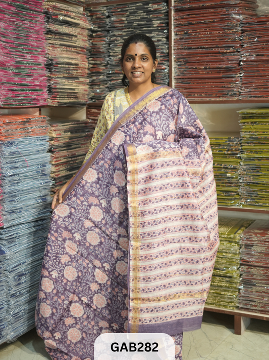 TRADITIONAL HAND BLOCK PRINTED MAHESHWARI SILK SAREE WITH BLOUSE