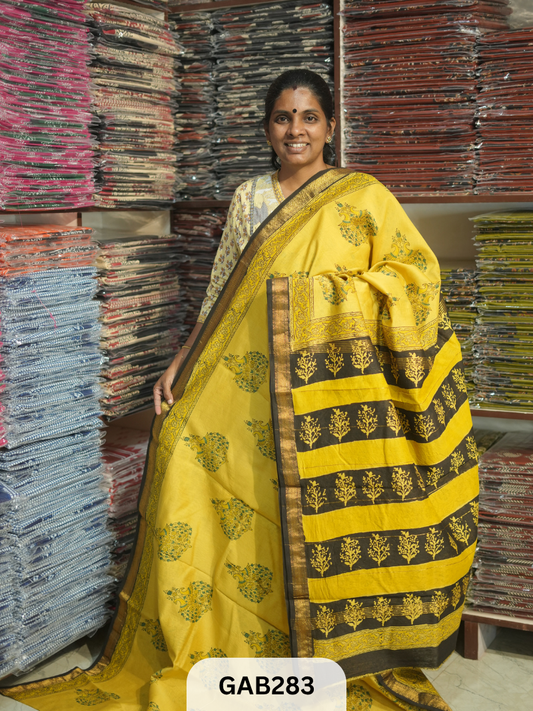 TRADITIONAL HAND BLOCK PRINTED MAHESHWARI SILK SAREE WITH BLOUSE