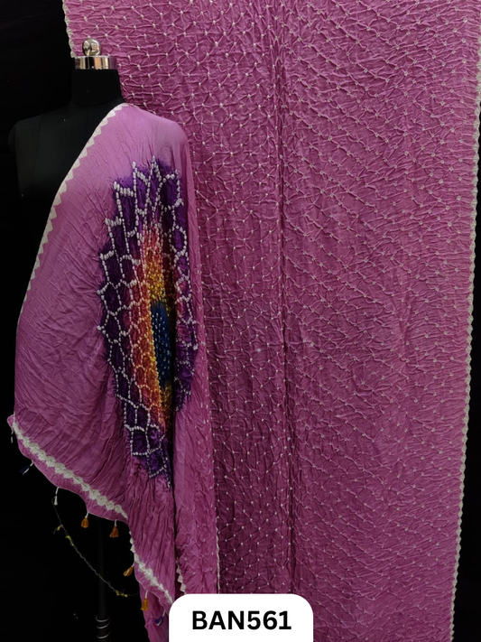 Semi Gaji Silk Multicolor Gul Pallu Bandhej Saree With Hand Tussels