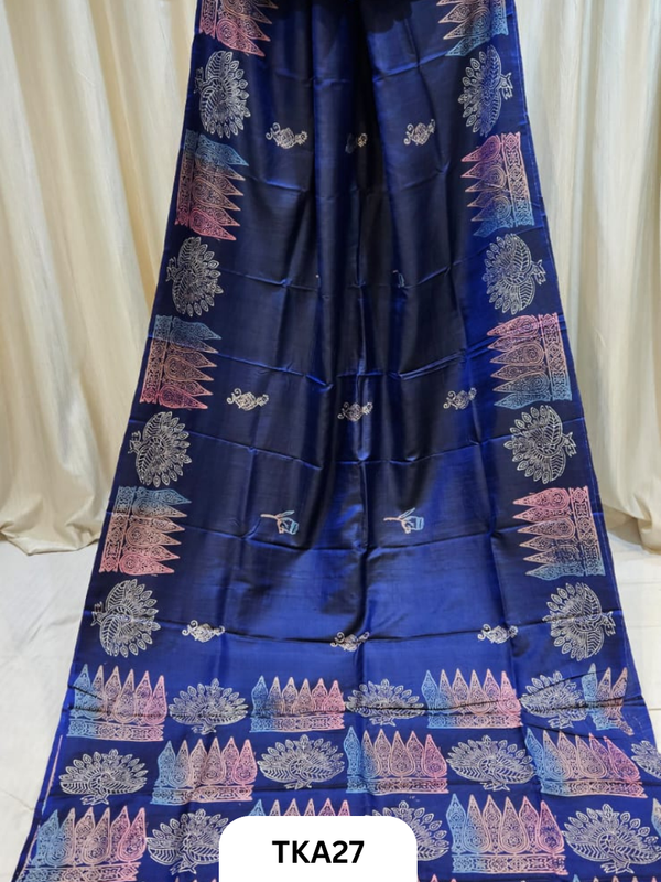 Pure Bishnupuri Silk Dual Shade Handblock