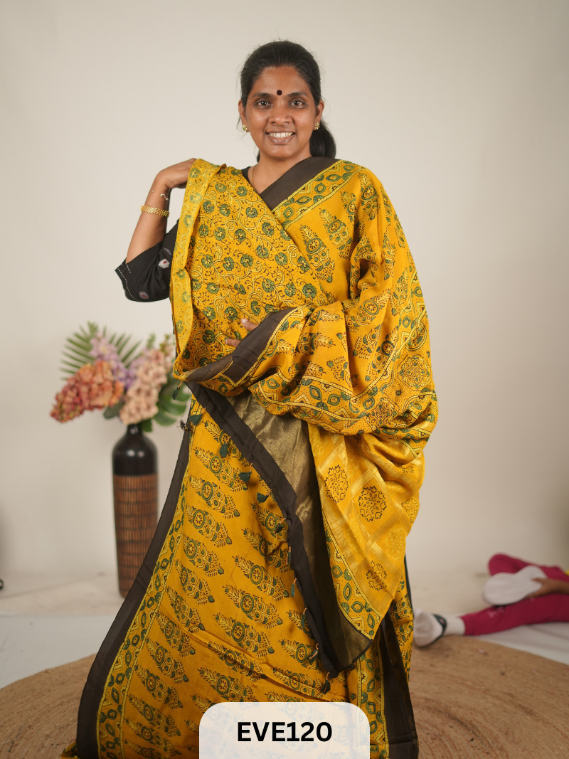 TUSSAR CHANDERI WITH GHARCHOLA - NATURAL AJRAKH HANDBLOCK