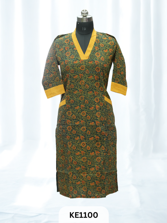 COTTON NATURAL PRINCESS POCKET KURTI