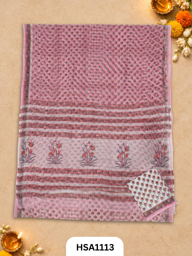 Hand Block Printed Traditional Designs & Multi Colour Combinations Kota Doria Sarees