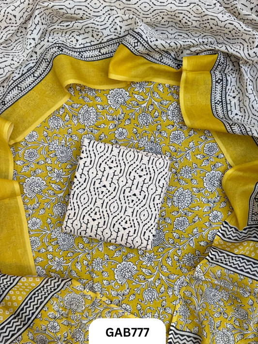 Handblock Cotton Suits With Mulmul Cotton Dupatta | Top 2.5 Mtr Dupatta 2.5 Mtr