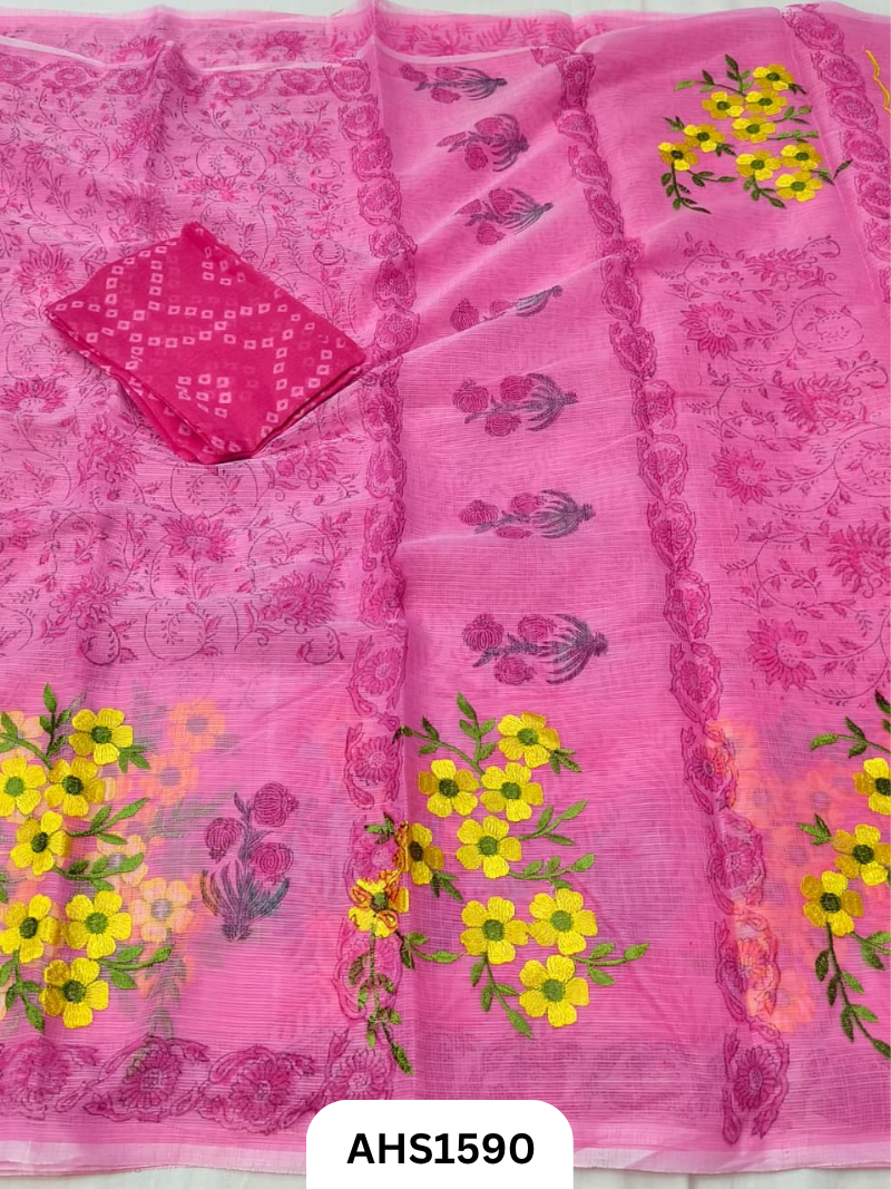Kota Cotton Embroidery + Printed Saree