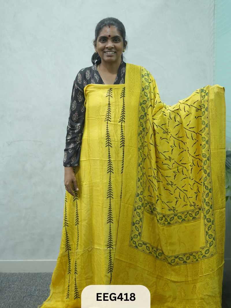 AJRAKH DOLA SILK 2 PCS-UNSTITCHED ( TOP 3.5MTR AND DUPPATA 2.25MTR ) - IMMEDIEATE DISPATCH