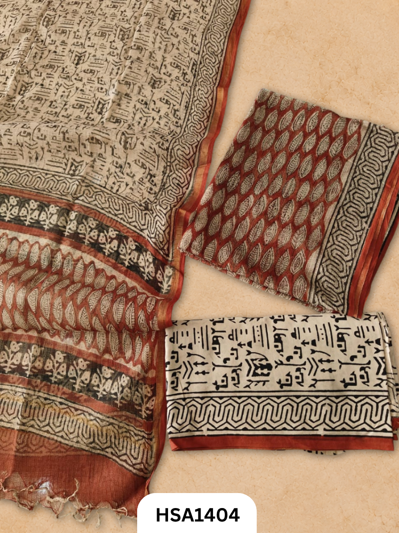 Hand block printed kota doriya suit top &duppta 2.5 meter