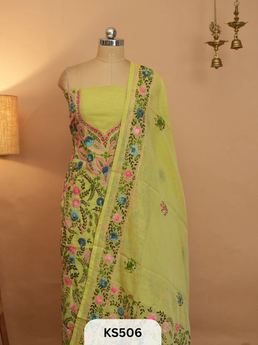 Dupion Chanderi Silk  With Hand Kantha Stitch