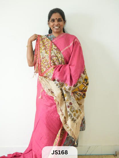 KALAMKARI X MANGALAGIRI FUSION SAREE -  SINGLE BORDER