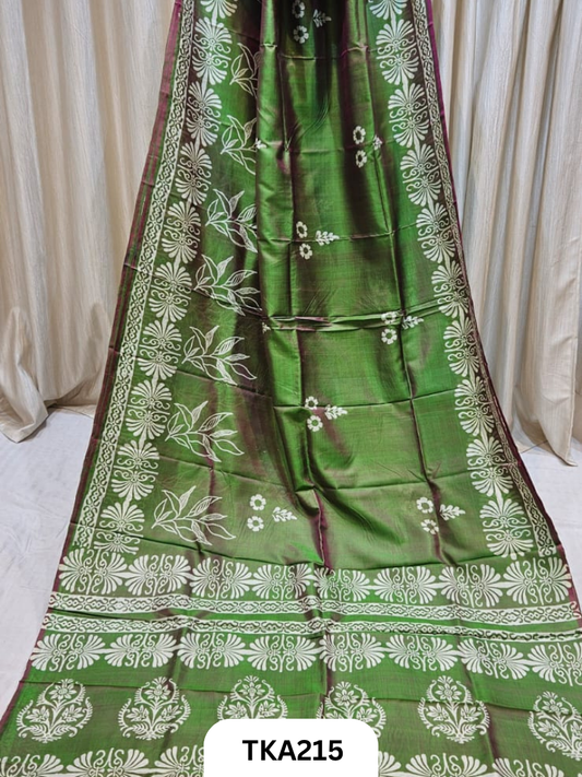 Bishnupuri Katan Silk Block Print Saree