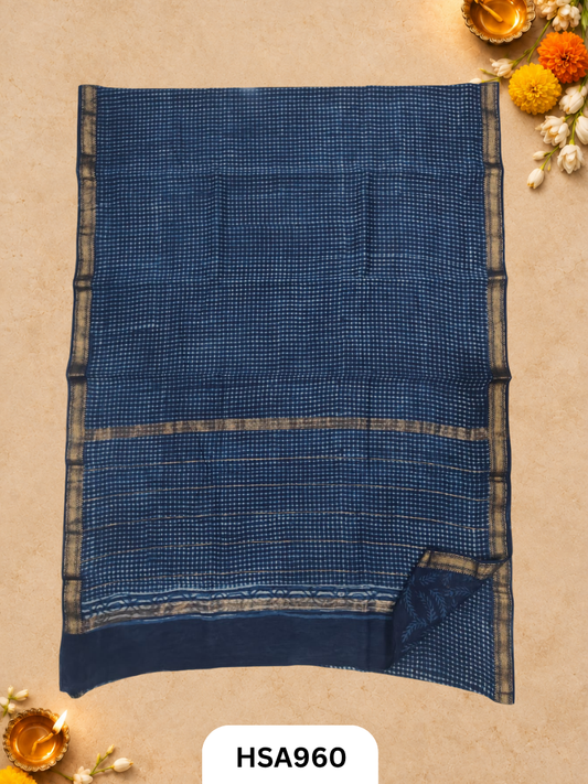 Pure Maheswari Silk Cotton - Handblock Print Saree With Blouse