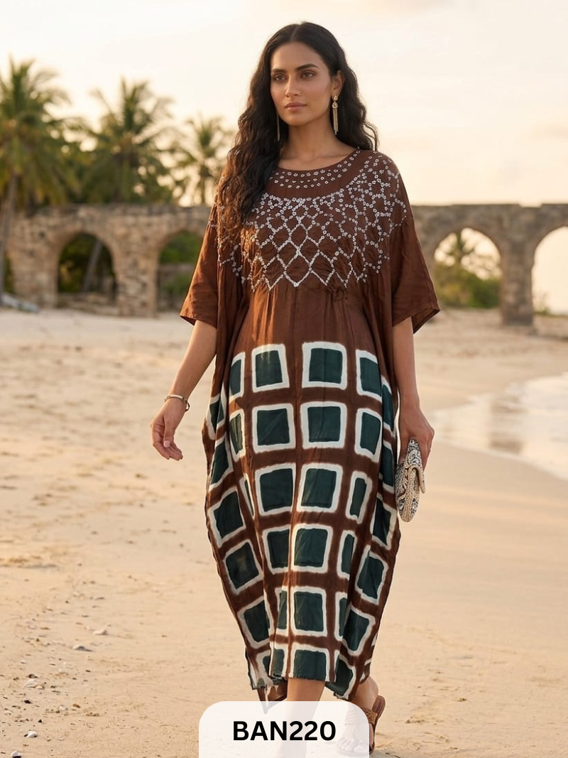 MODAL GUL NECK CLAMP DYE UNSTITCHED  KAFTAN