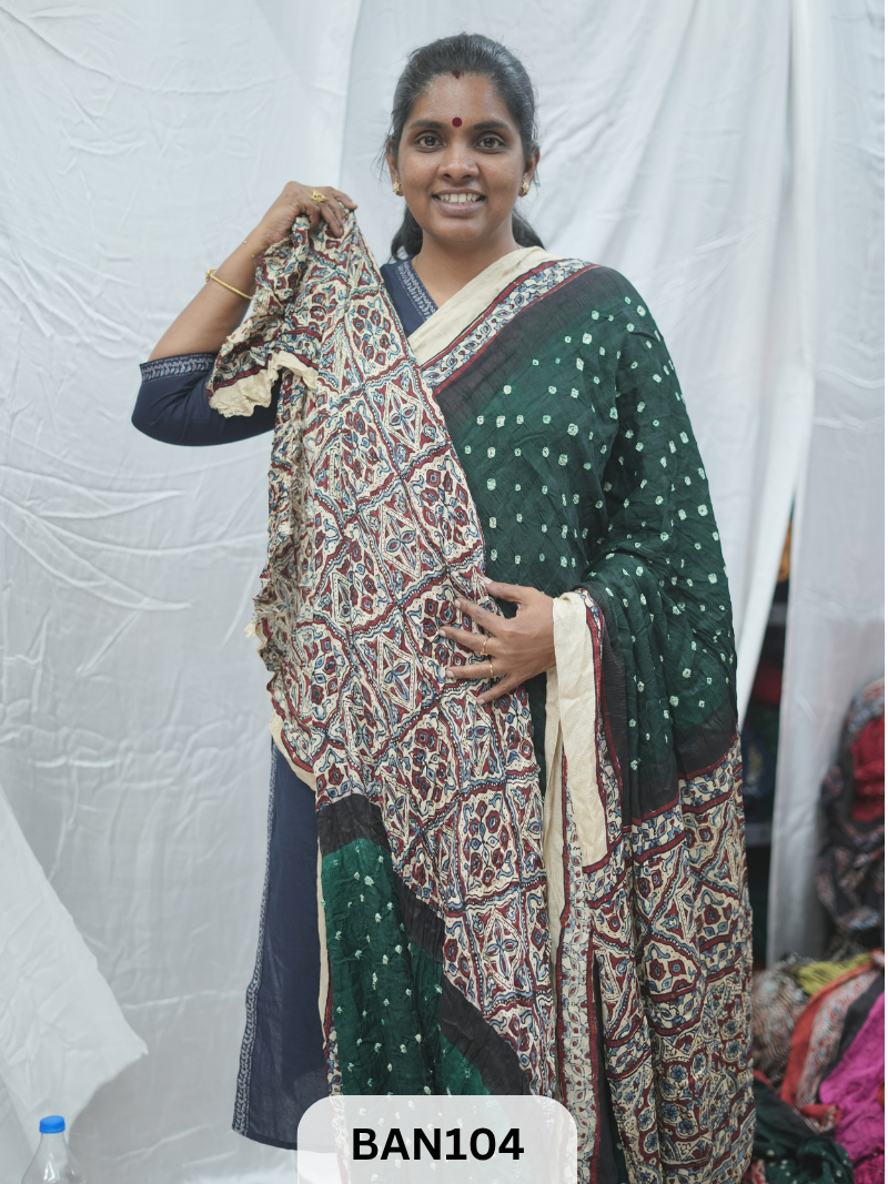 BANDHANI WITH AJRAKH SEMI GAJI SAREE