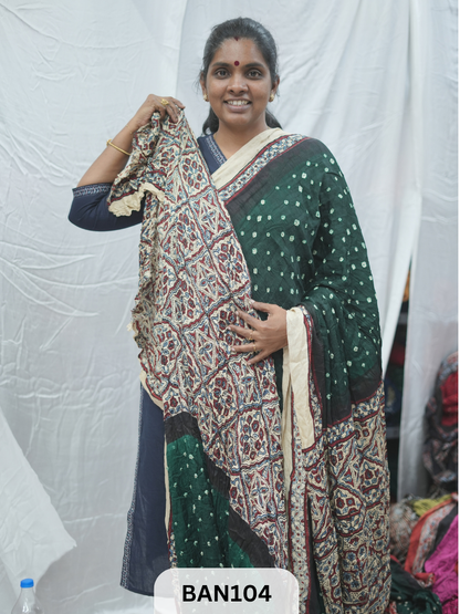 BANDHANI WITH AJRAKH SEMI GAJI SAREE