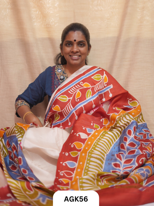 Premium Murshidabad 3-Ply Silk Hand Batik Saree – Silk Mark Certified