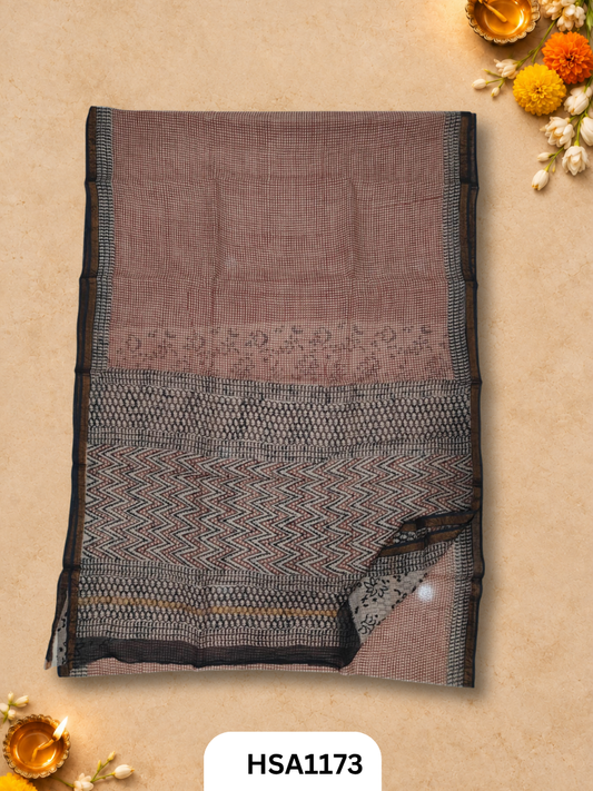 Hand Block Printed Kota Doriya Saree with Blouse