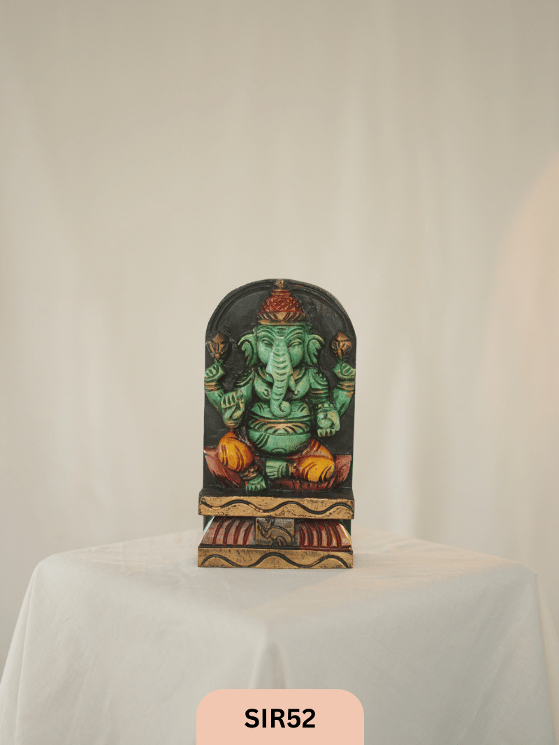 WOODEN GANESHA STATUE - Height 9" INCH, WIDTH 5"INCH