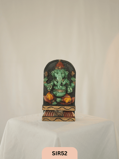 WOODEN GANESHA STATUE - Height 9" INCH, WIDTH 5"INCH