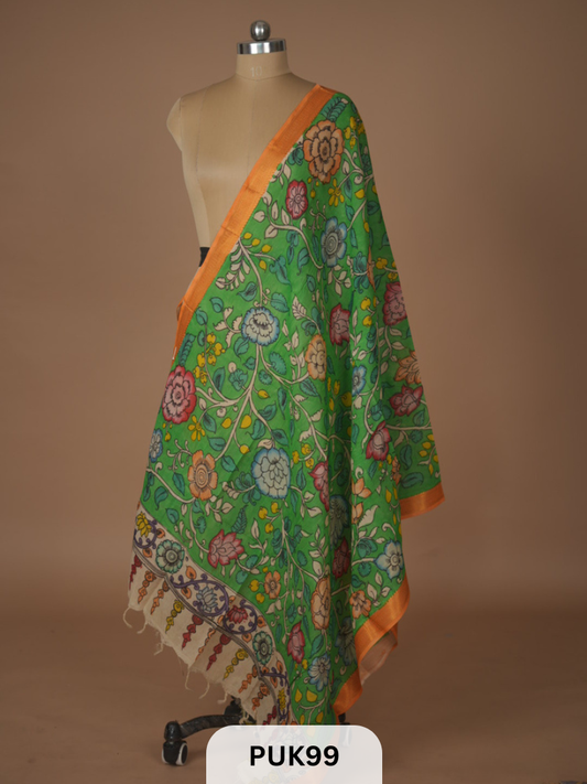 PURE PENKALAMKARI DUPPATTA - CHENNURI SILK