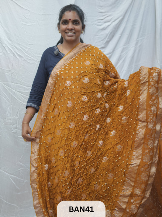 PURE RAW SILK WITH MEENAKARI BUTTA BANDHINI SAREE