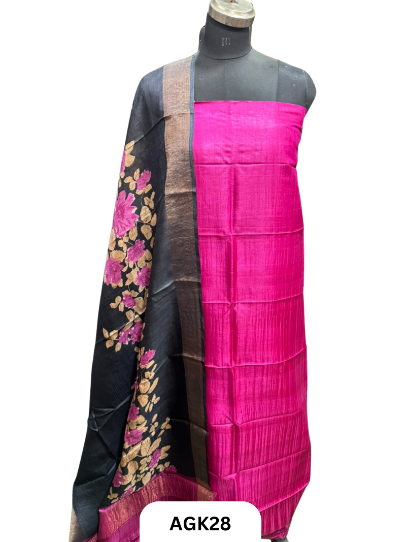 Silk Mark Certified Tussar Salwar Set with Hand Block Print