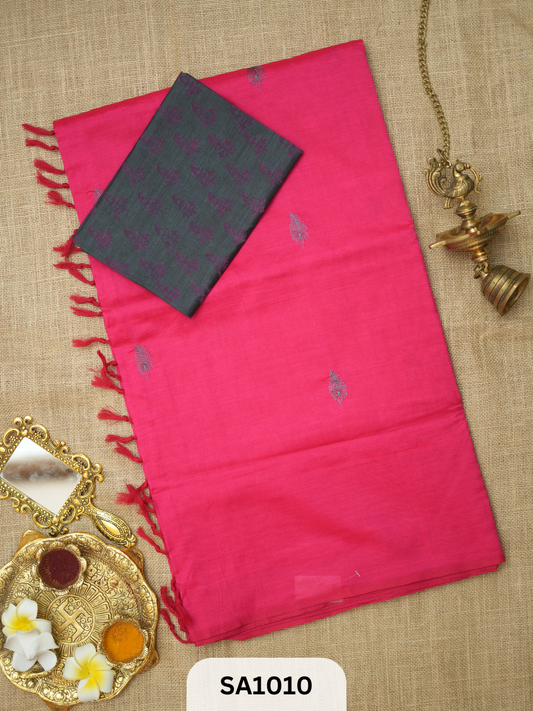 SILK COTTON EMBROIDERY HANDBLOCK SAREE