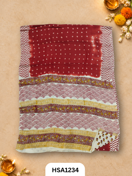 Hand Block Print Ajarkh Vanaspati Modal Silk Saree with blouse