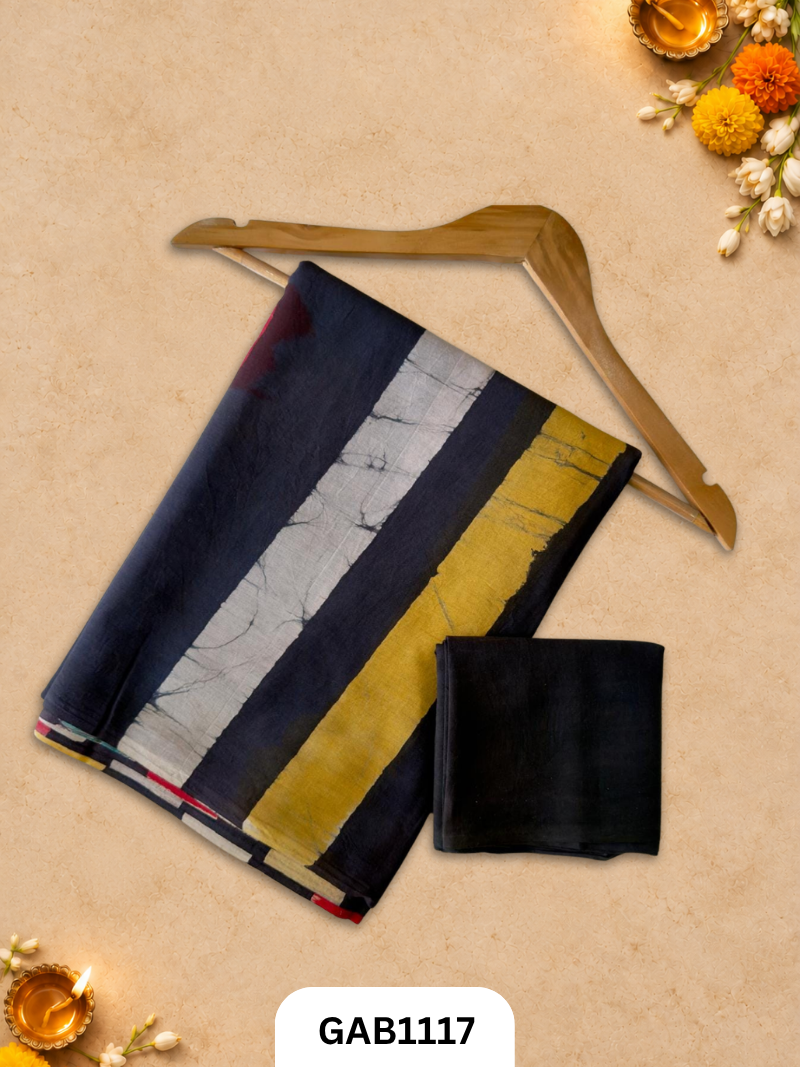Bagru Handblock Print Mulmul Cotton Saree With Blouse