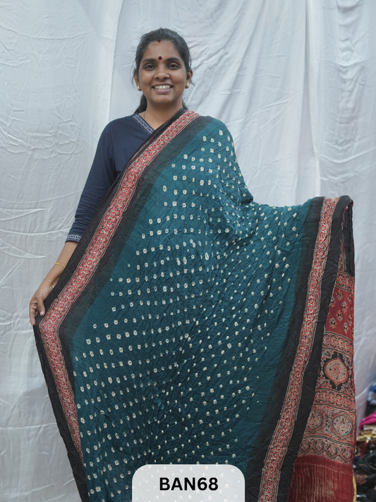BANDHANI WITH AJRAKH SEMI GAJI SAREE