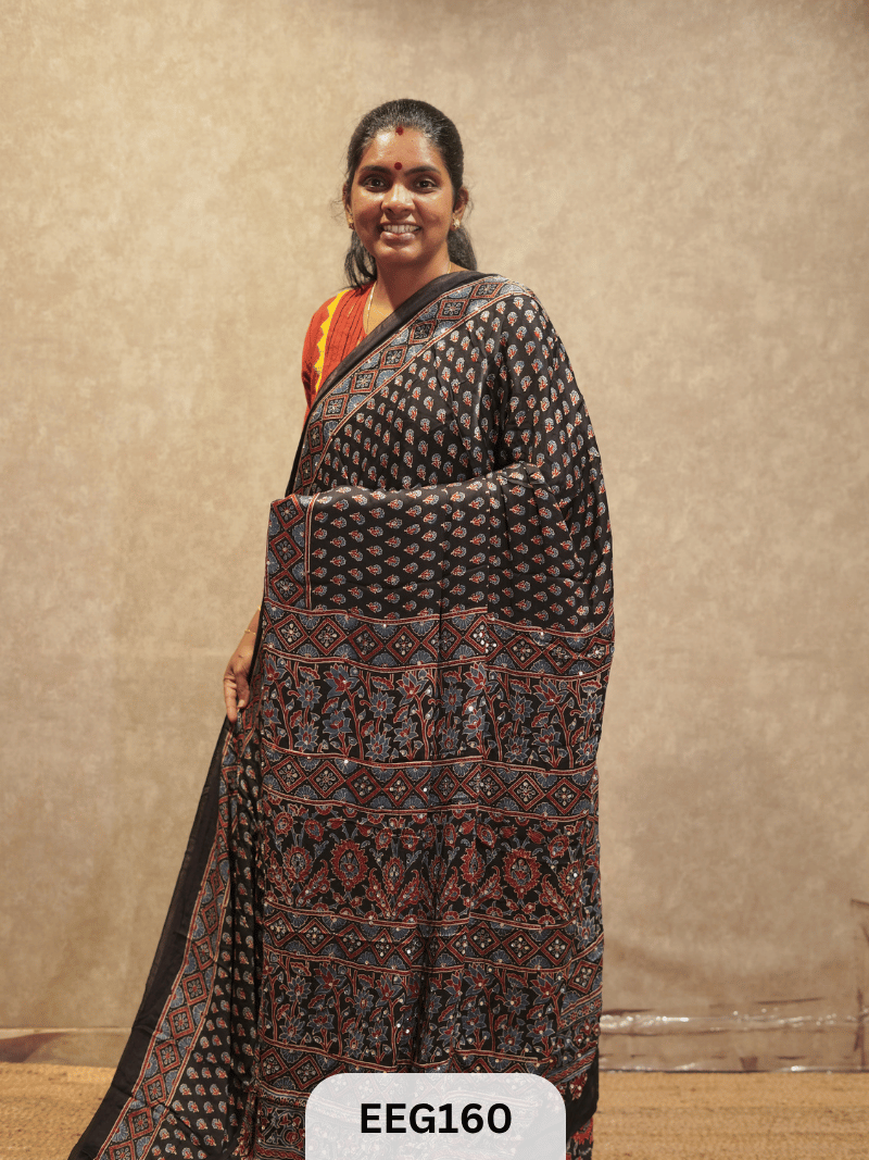 AJRAKH MODAL SAREE WITH MIRROR