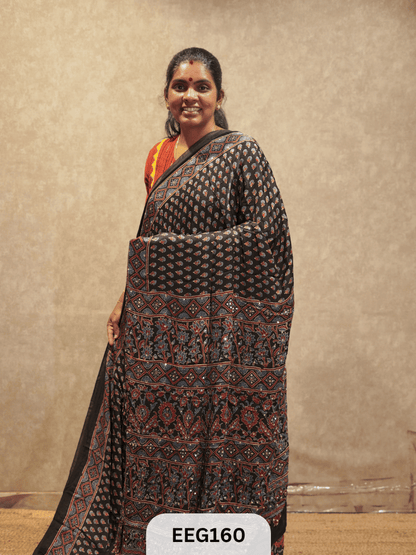 AJRAKH MODAL SAREE WITH MIRROR