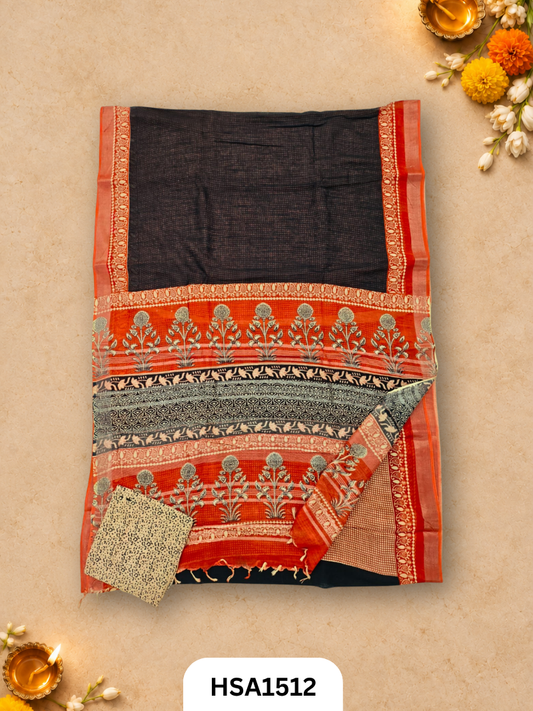 Kalamkari Hand Block Printed Soft Linen With Blouse