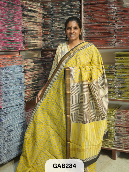 TRADITIONAL HAND BLOCK PRINTED MAHESHWARI SILK SAREE WITH BLOUSE