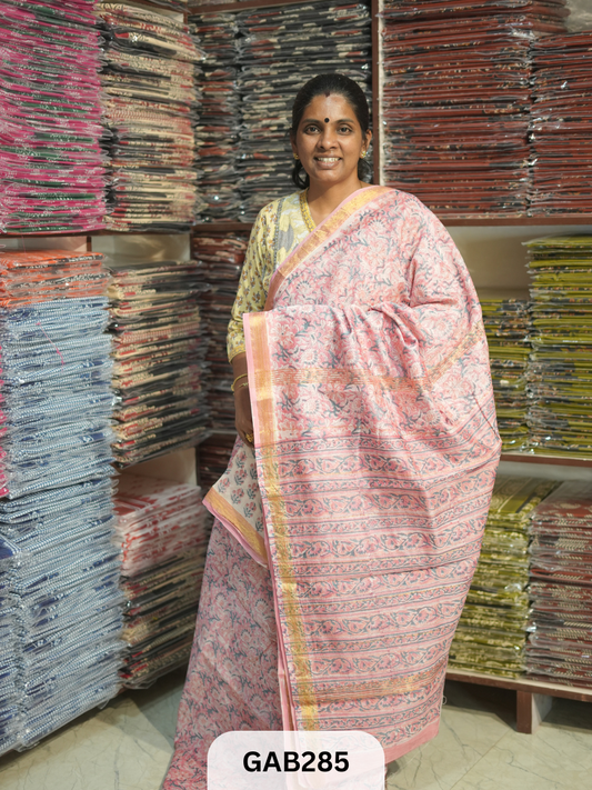 TRADITIONAL HAND BLOCK PRINTED MAHESHWARI SILK SAREE WITH BLOUSE