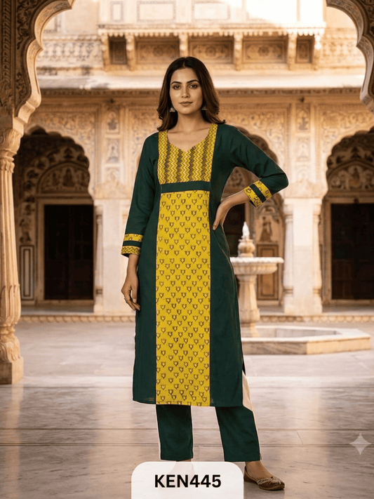 COTTON NATURAL & PLAIN COMBINATION KURTI WITH POCKET