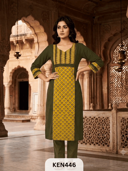 COTTON NATURAL & PLAIN COMBINATION KURTI WITH POCKET
