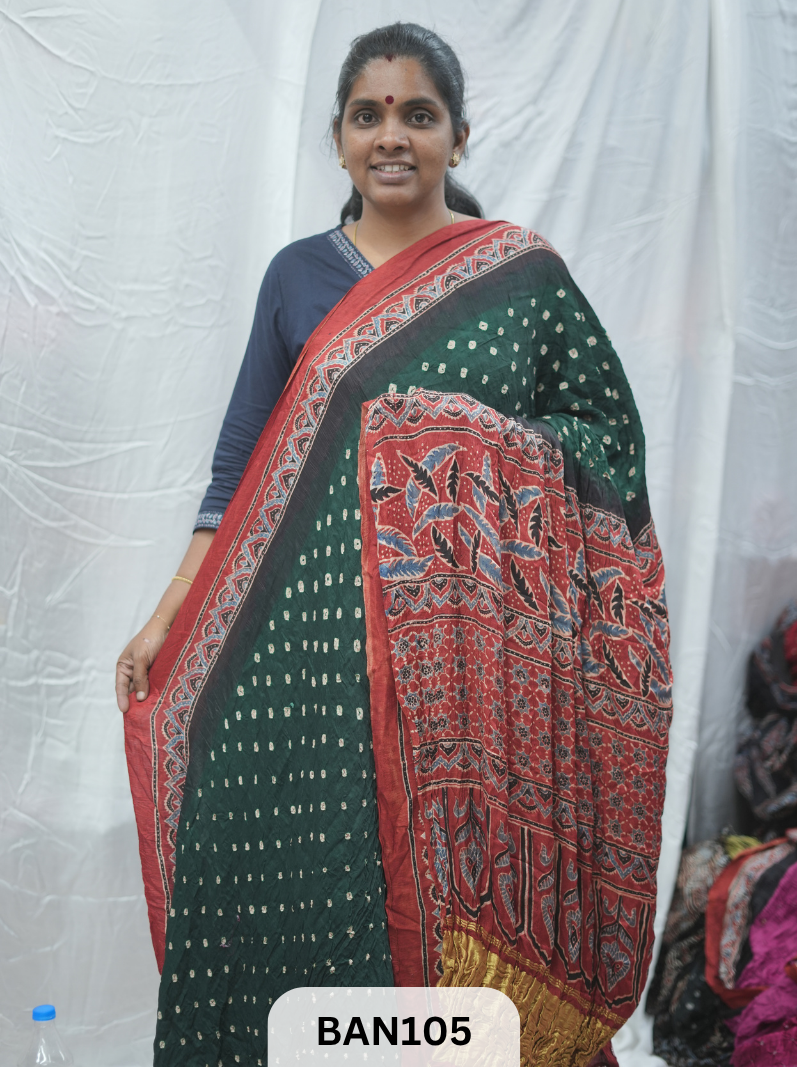 BANDHANI WITH AJRAKH SEMI GAJI SAREE