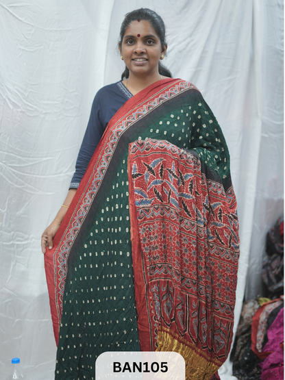 BANDHANI WITH AJRAKH SEMI GAJI SAREE