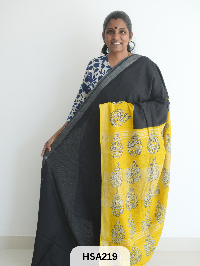 LENIN COTTON HANDBLOCK PRINTED SAREE